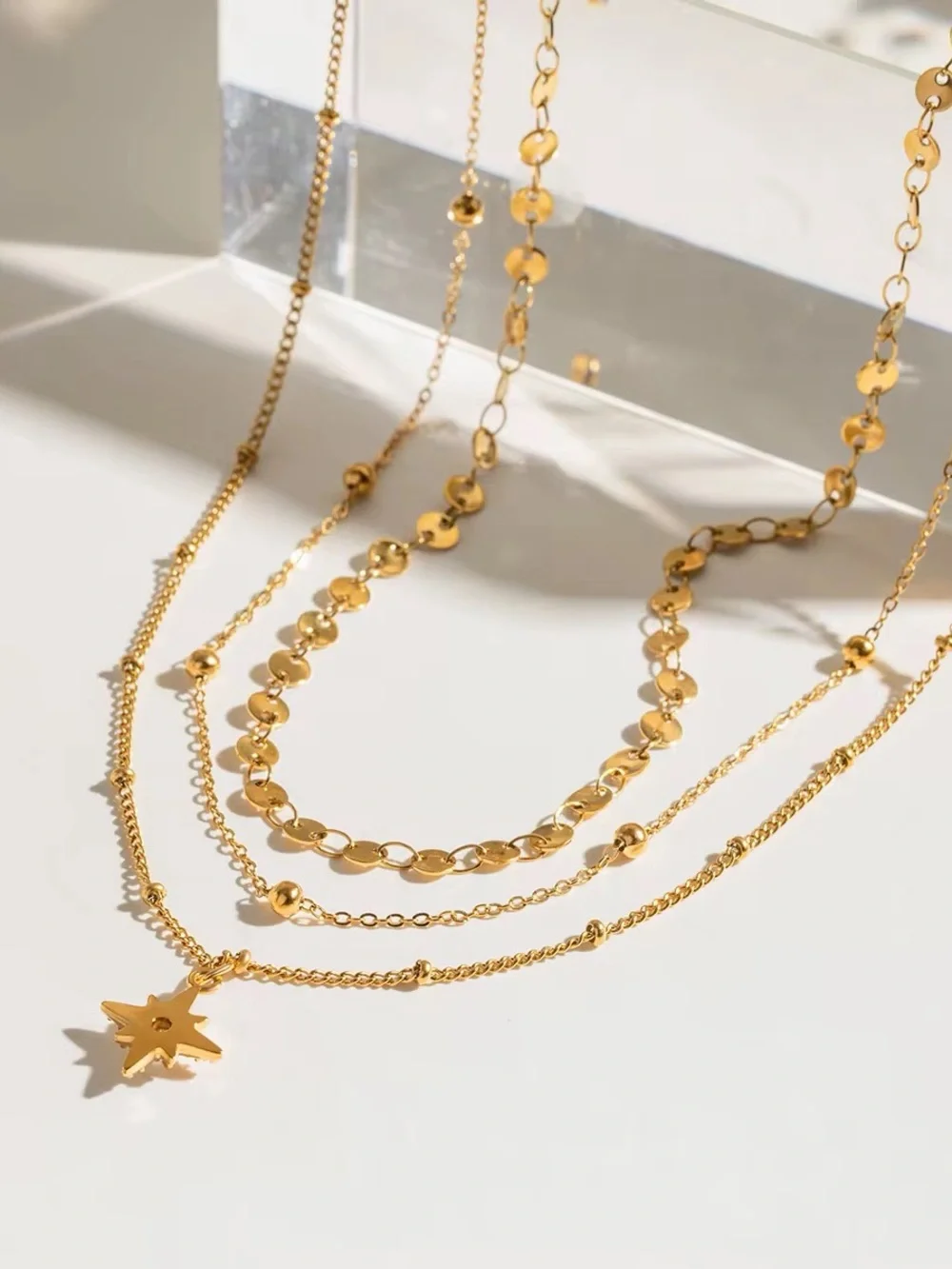 18K Gold Plated Layered Star Pendant Necklace - Picture 5 of 8